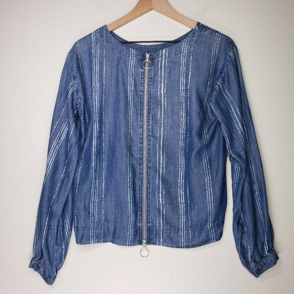 Cloth & Stone Chambray Stripe Zip‎ Back Blouse S Blue White Top Shirt Anthro - Picture 6 of 9